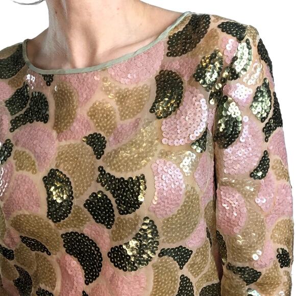 Vintage green and pink sequin top small palm royale  small - Picture 2 of 7